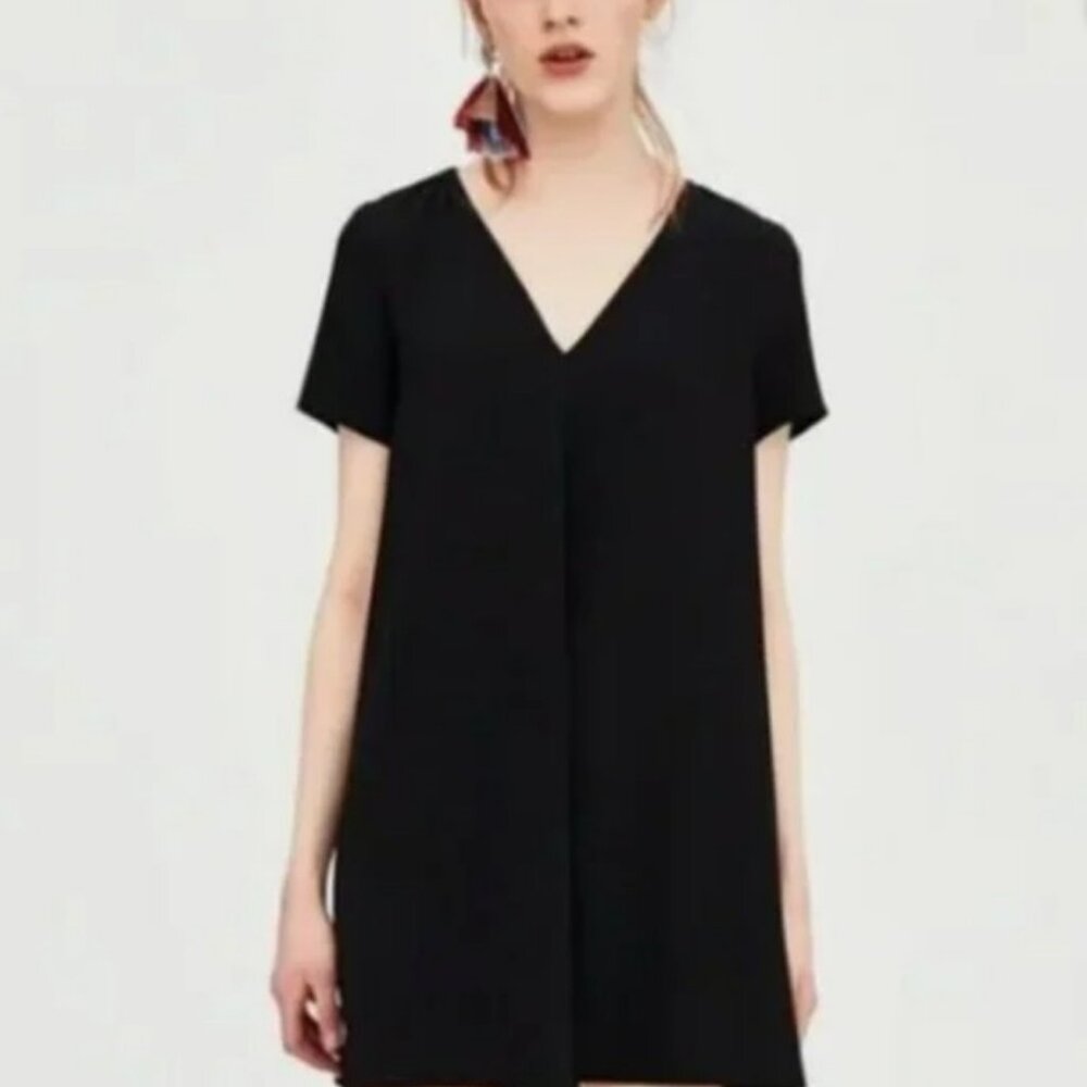 2/$30 Zara trf Collection Black V-Neck A-Line Mini Dress Size XS #2030